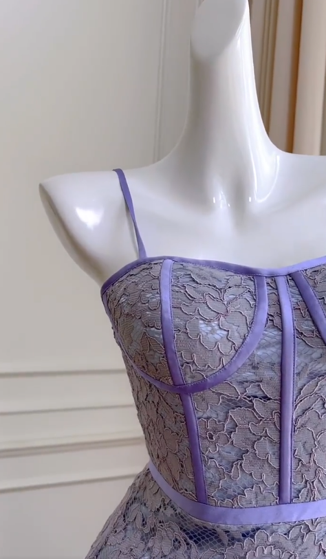 Stunning Mermaid Spaghetti Straps Lilac Satin Lace Long Prom Dress, Party Dress, Evening Dress GG2906