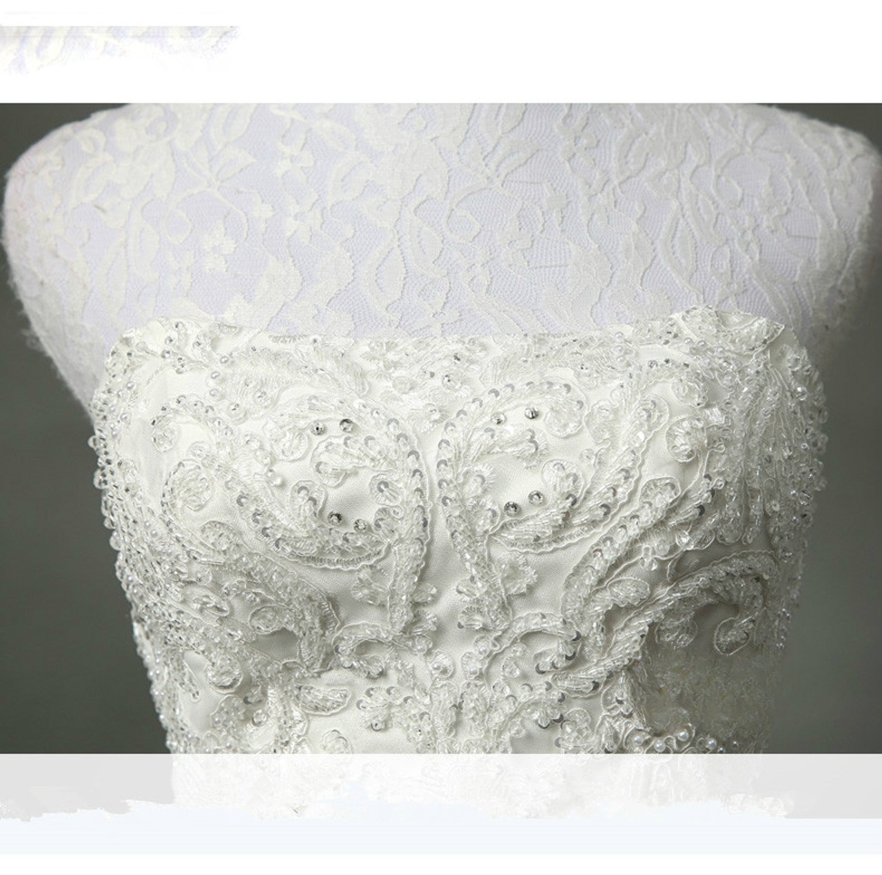 Classic Ball Gown Strapless White Satin Lace Applique Long Wedding Dress GG2974