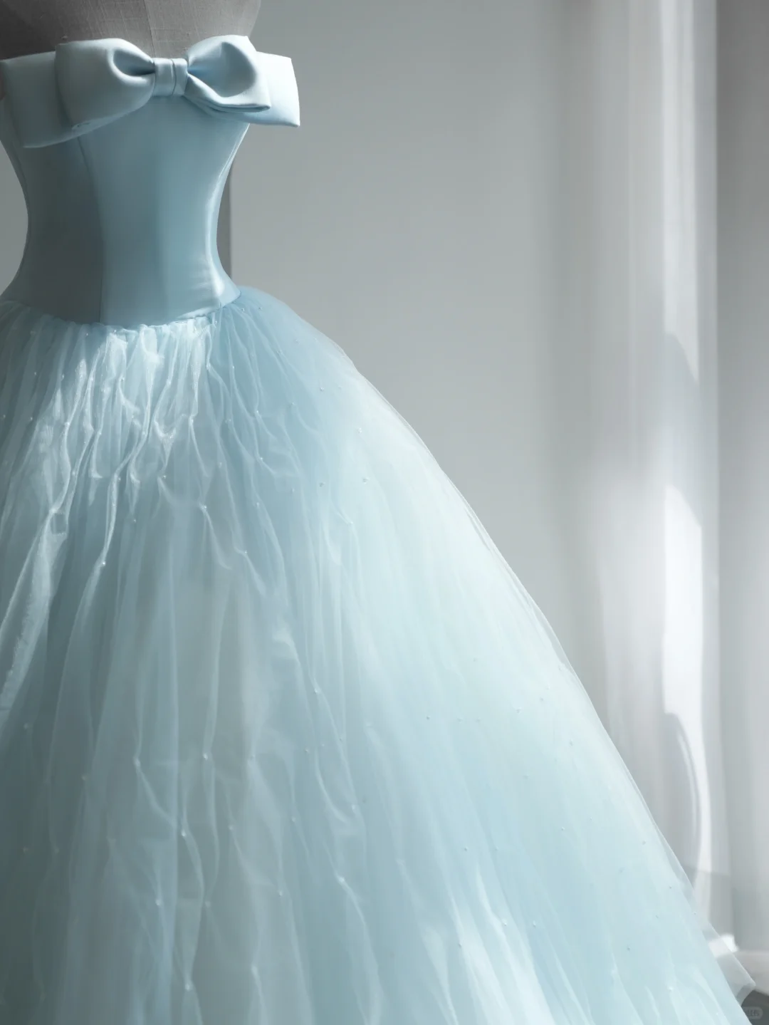 Princess Ball Gown Strapless Pale Blue Satin Tulle Long Wedding Dress GG2995