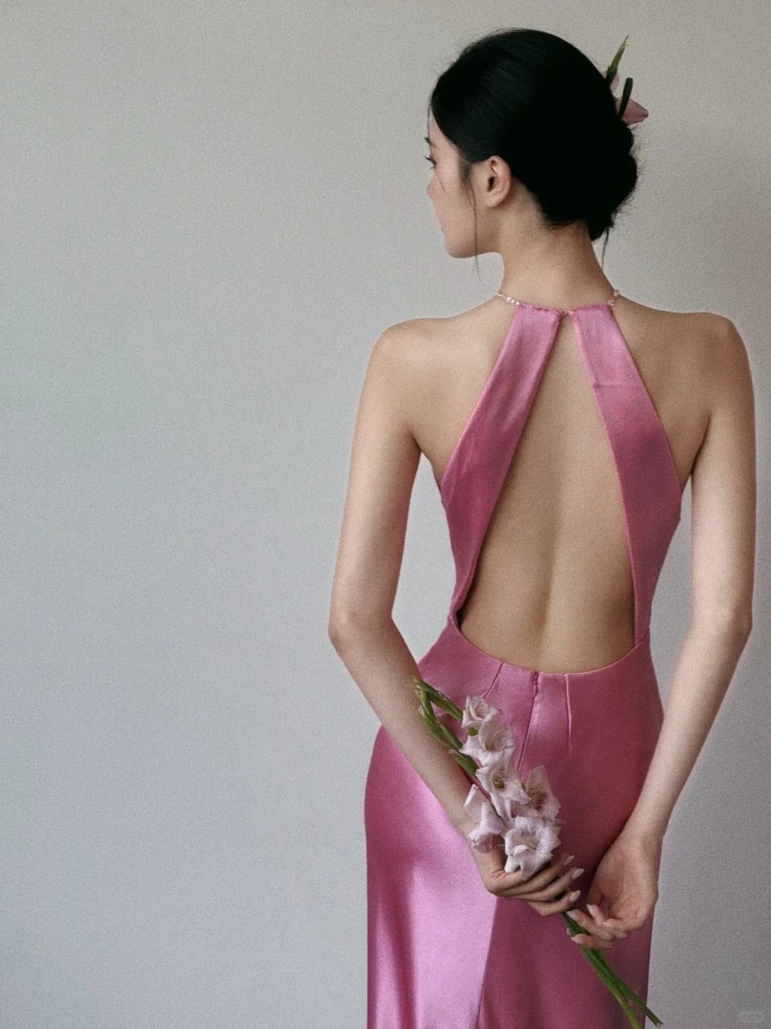 Unique Mermaid Halter Pink Silk Satin Long Prom Dress, Party Dress, Evening Dress GG3037