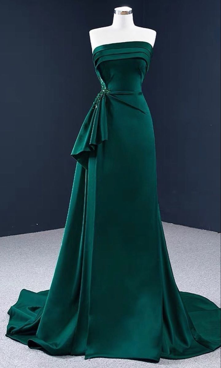 Elegant Emerald Green A Line Strapless Satin Long Mother Of Bride Dress,Evening Dress GG3061