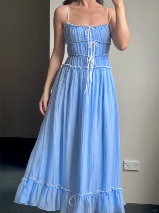 Cute A Line Spaghetti Straps Blue Satin Long Prom Dress, Party Dress, Evening Dress GG3064