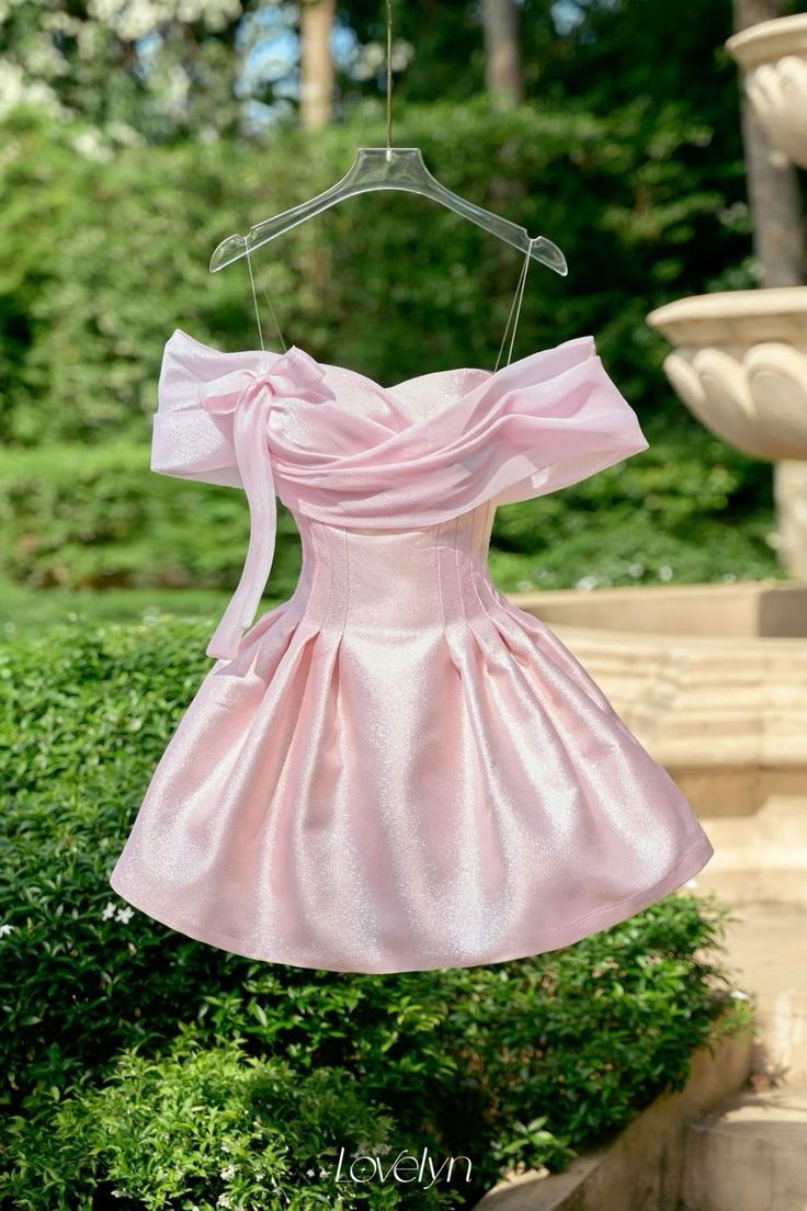 Pretty Ball Gown Off The Shoulder Pink Satin Short Prom Dress,Homecoming Dress,Birthday Dress GG3073