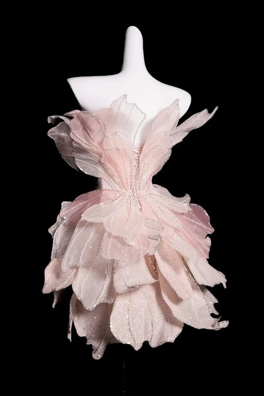 Pink Gorgeous A Line Strapless Satin Sequin Short Prom Dress,Homecoming Dress,Birthday Dress GG3085