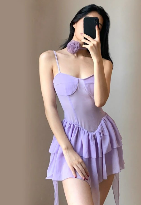 Elagent A Line Spaghetti Straps Lilac Satin Chiffon Short Prom Dress,Homecoming Dress,Birthday Dress GG3117