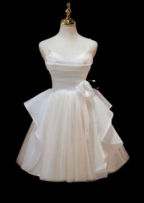 Elegant A Line Spaghetti Straps Chiffon Tulle Short Prom Dress,Homecoming Dress,Birthday Dress GG3181