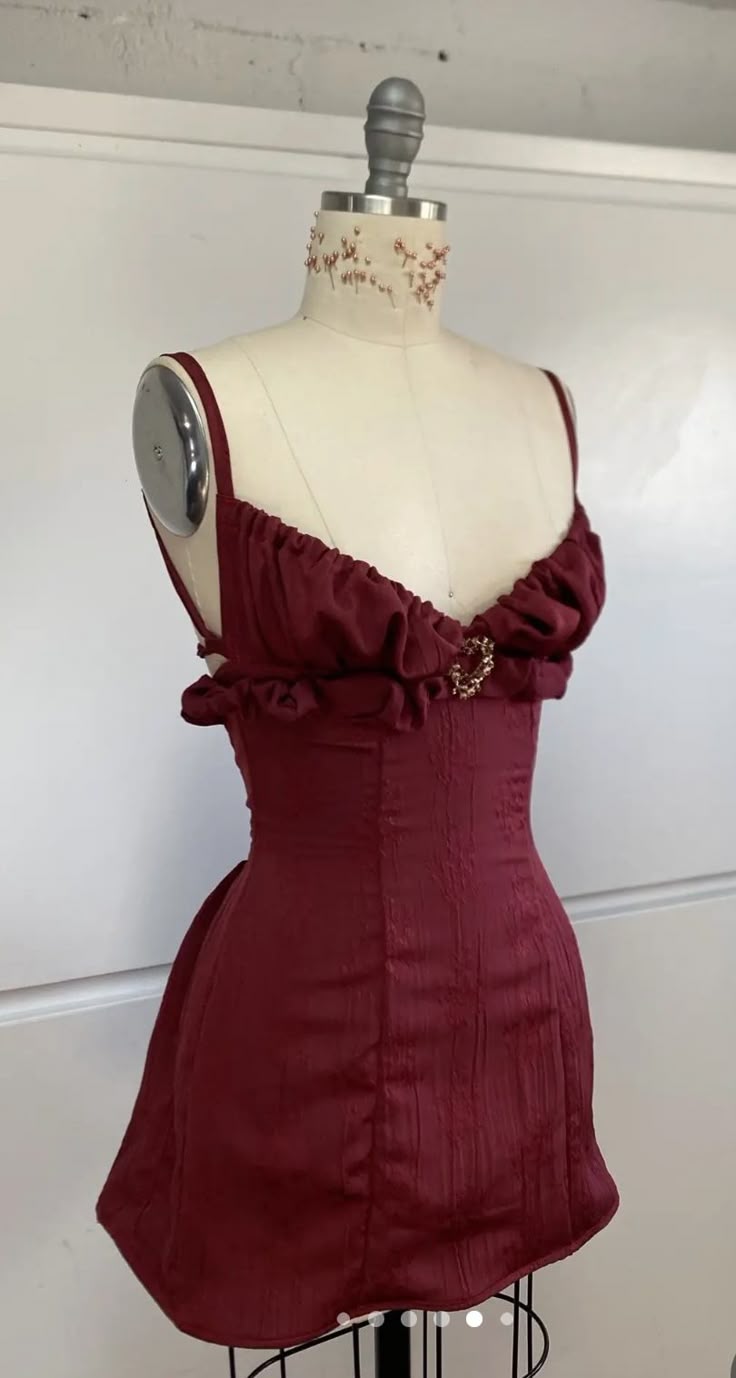 Sexy Burgundy A Line Spaghetti Starps Satin Lace Short Prom Dress,Homecoming Dress,Birthday Dress GG3216