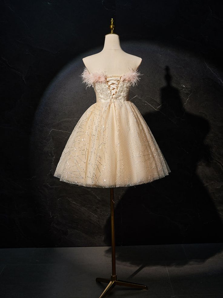 Cute Ball Gown Starpless Tulle Sequin Short Prom Dress,Homecoming Dress,Birthday Dress GG3226