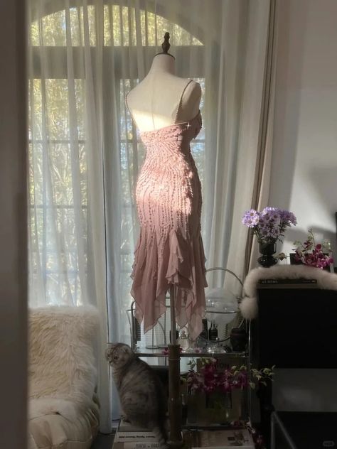 Pretty Mermaid Spaghetti Straps Dusty Pink Chiffon Beaded Short Prom Dress,Homecoming Dress,Birthday Dress GG3238