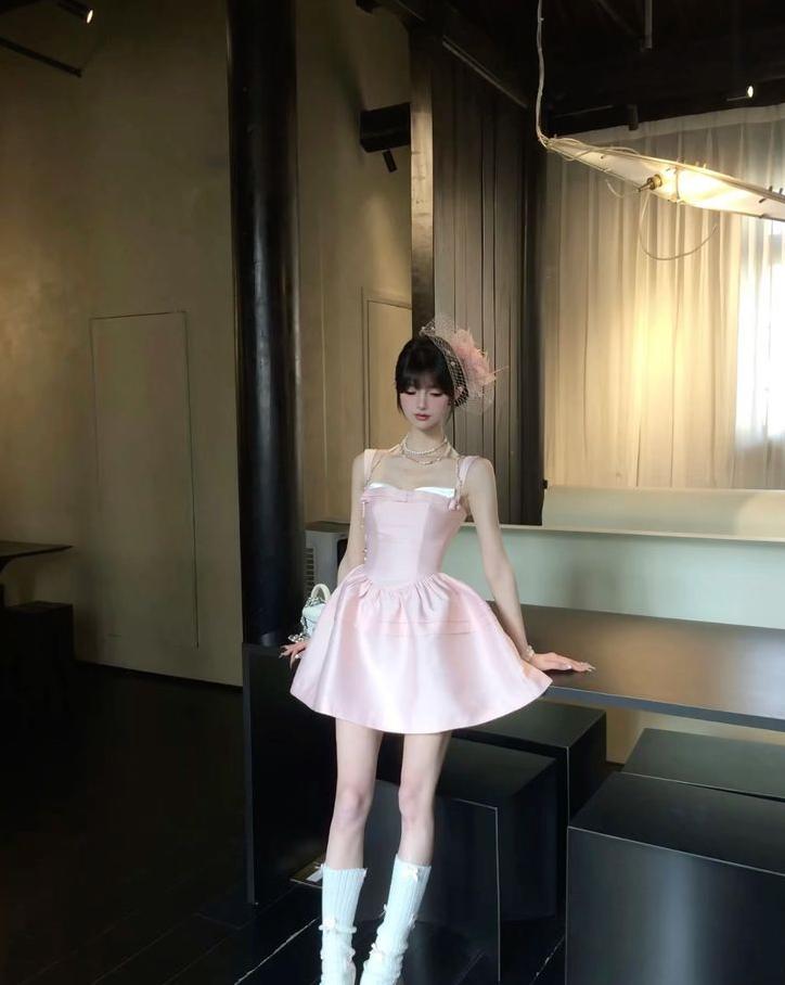 Pretty A Line Spaghetti Straps Pink Satin Short Prom Dress,Homecoming Dress,Birthday Dress GG3297