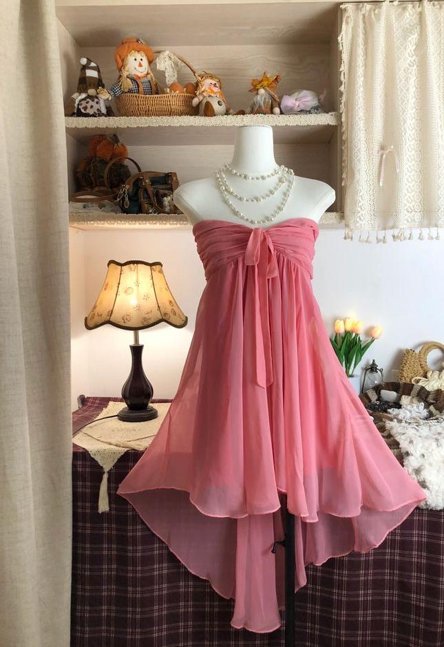Hot Pink A Line Strapless Chiffon Short Prom Dress,Homecoming Dress,Birthday Dress GG3343