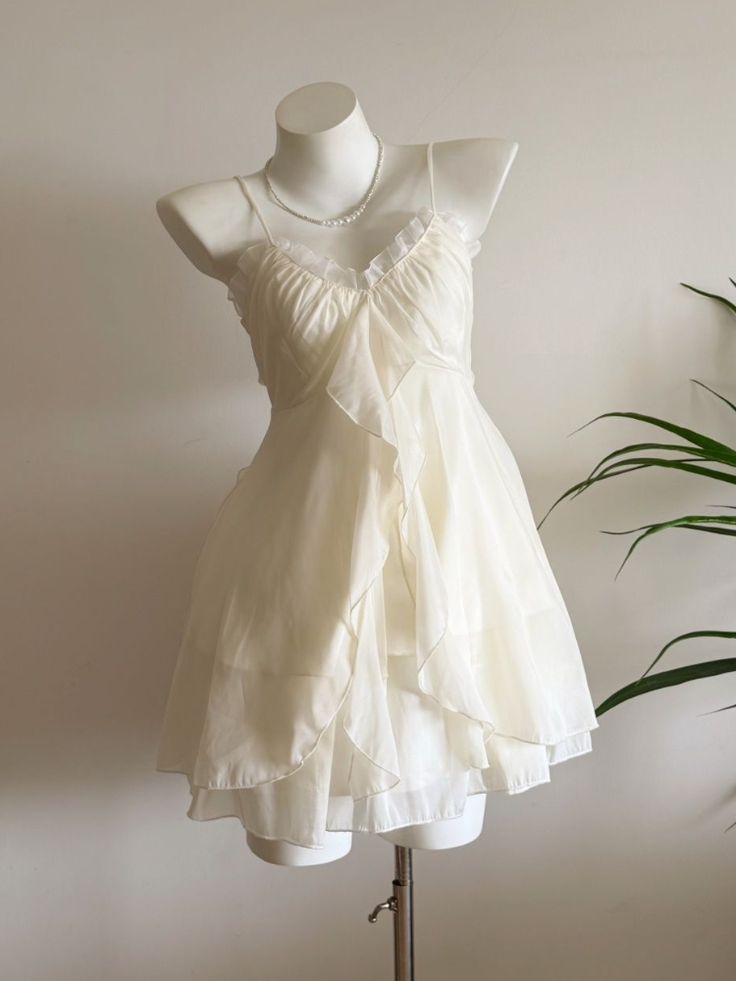 Cute A Line Spaghetti Straps Light Ivory Chiffon Short Prom Dress,Homecoming Dress,Birthday Dress GG3351