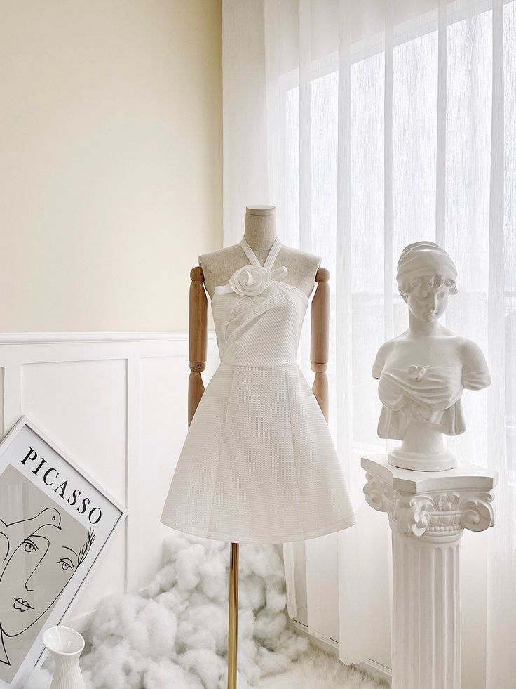 White A Line Halter Satin Short Prom Dress,Homecoming Dress,Birthday Dress GG3380