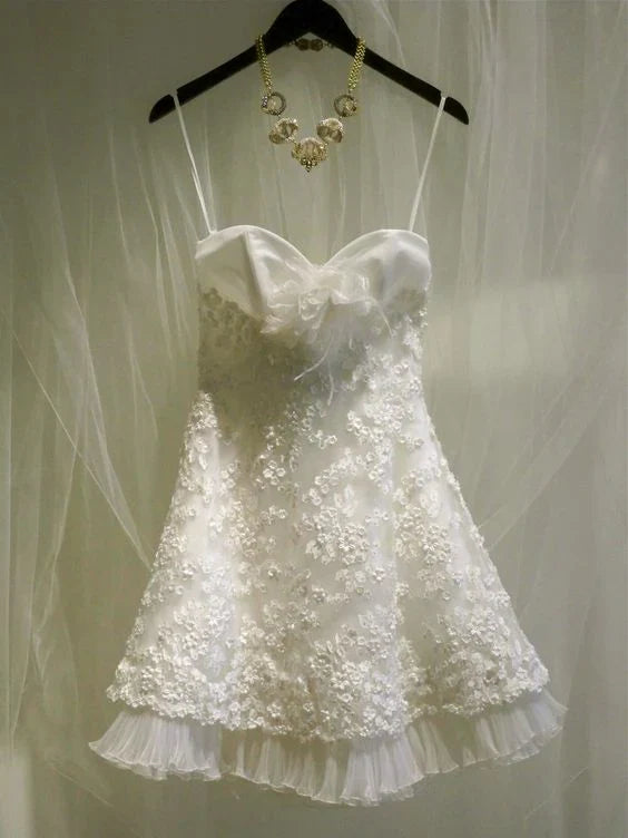 Cute A Line Spaghetti Straps Chiffon Applique Short Prom Dress,Homecoming Dress,Birthday Dress GG3394