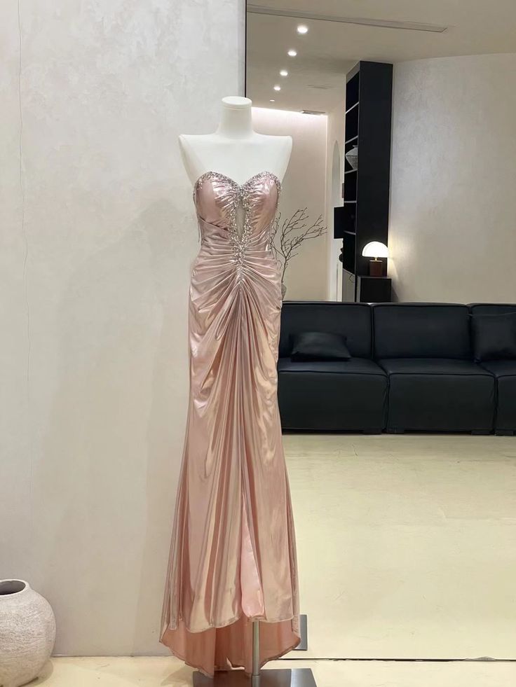 Sexy Mermaid Strapless Satin Beaded Long Prom Dress,Party Dress,Evening Dress GG3429