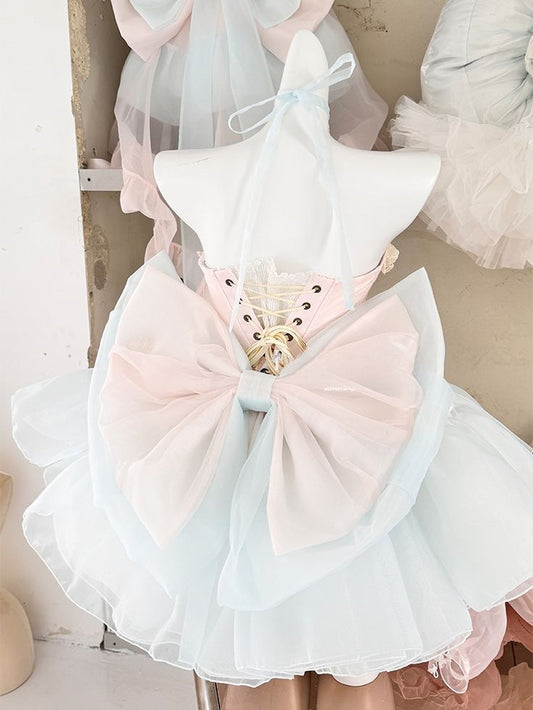 Pretty Ball Gown Strapless Satin Bow Short Prom Dress,Homecoming Dress,Birthday Dress GG3468