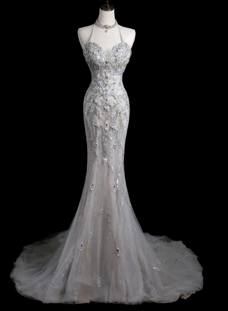 Pretty Mermaid Halter Tulle Sequin Beaded Long Prom Dress,Party Dress,Evening Dress GG3471