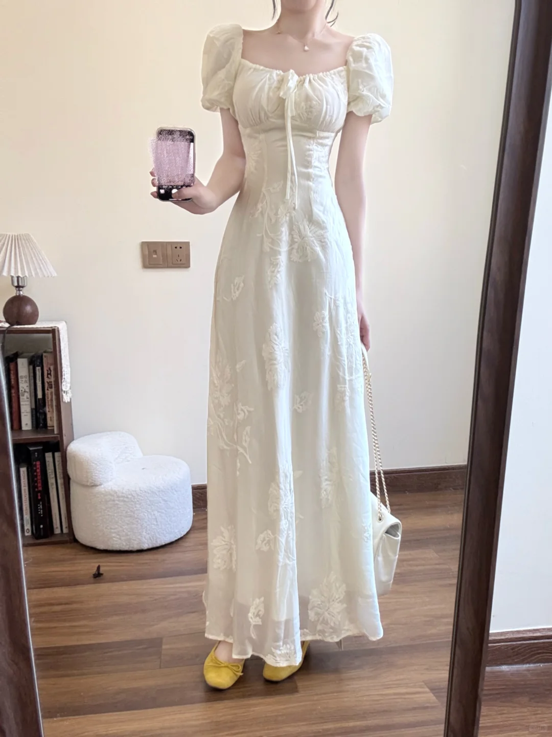 Elegant A Line U Neck Satin Applique Short Bubble Sleeves Long Prom Dress,Party Dress,Evening Dress GG3589