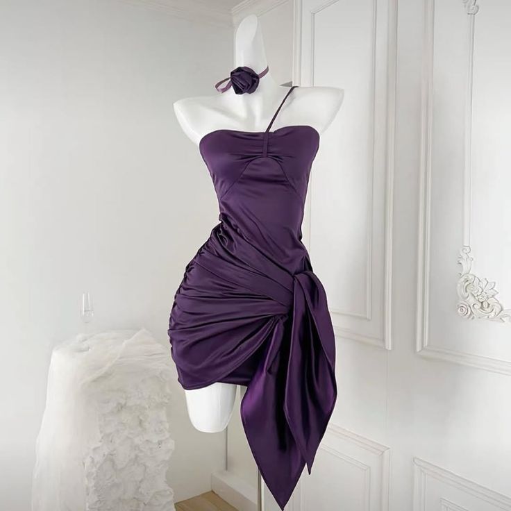 Purple Mermaid One Shoulder Strap Satin Pleated Short Prom Dress,Homecoming Dress,20th Birthday Dress GG3626