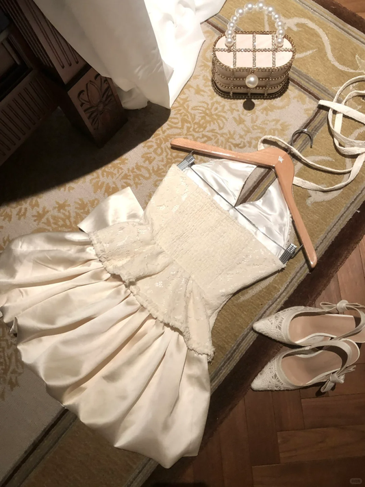 Style Classy A Line Halter Satin Lace With Bow Short Homecoming Dress,Summer Birthday Dress GG3692