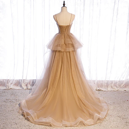 New Elegant A Line Sweetheart Neck Flouncing Tulle Long Prom Dresses,Tulle Long Formal Graduation Dresses GG370