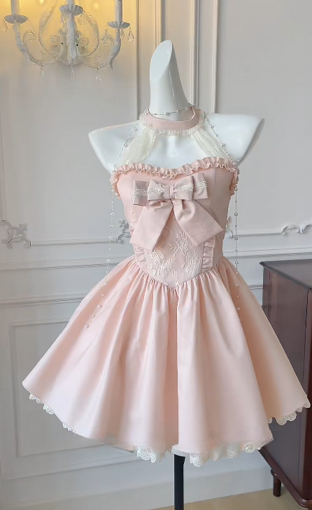 Pink A Line Halter Satin With Bow Short Homecoming Dress,Summer 15th Birthday Dress GG3734