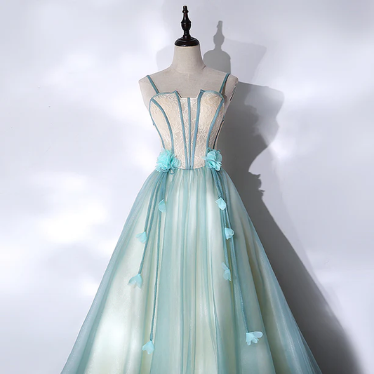 Elegant A Line Strapless Tulle Flower Long Prom Dress,Evening Dress GG375