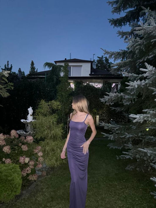 Simple Purple Mermaid Spaghetti Straps Satin Long Prom Dress,Party Dress,Evening Dress GG3784