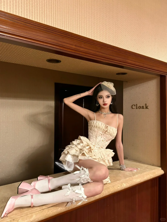 Sweet 16th Ball Gown Spaghetti Straps Satin Tiered Short Homecoming Dress,Summer Birthday Dress GG3792