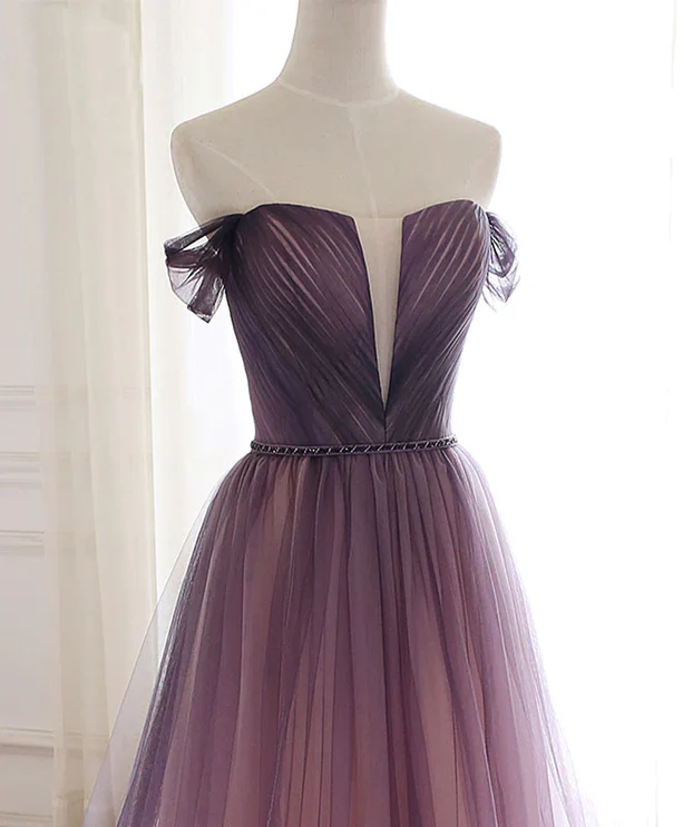Gorgeous A Line Off The Shoulder Tulle Gradient Long Prom Dress,Evening Dress GG385