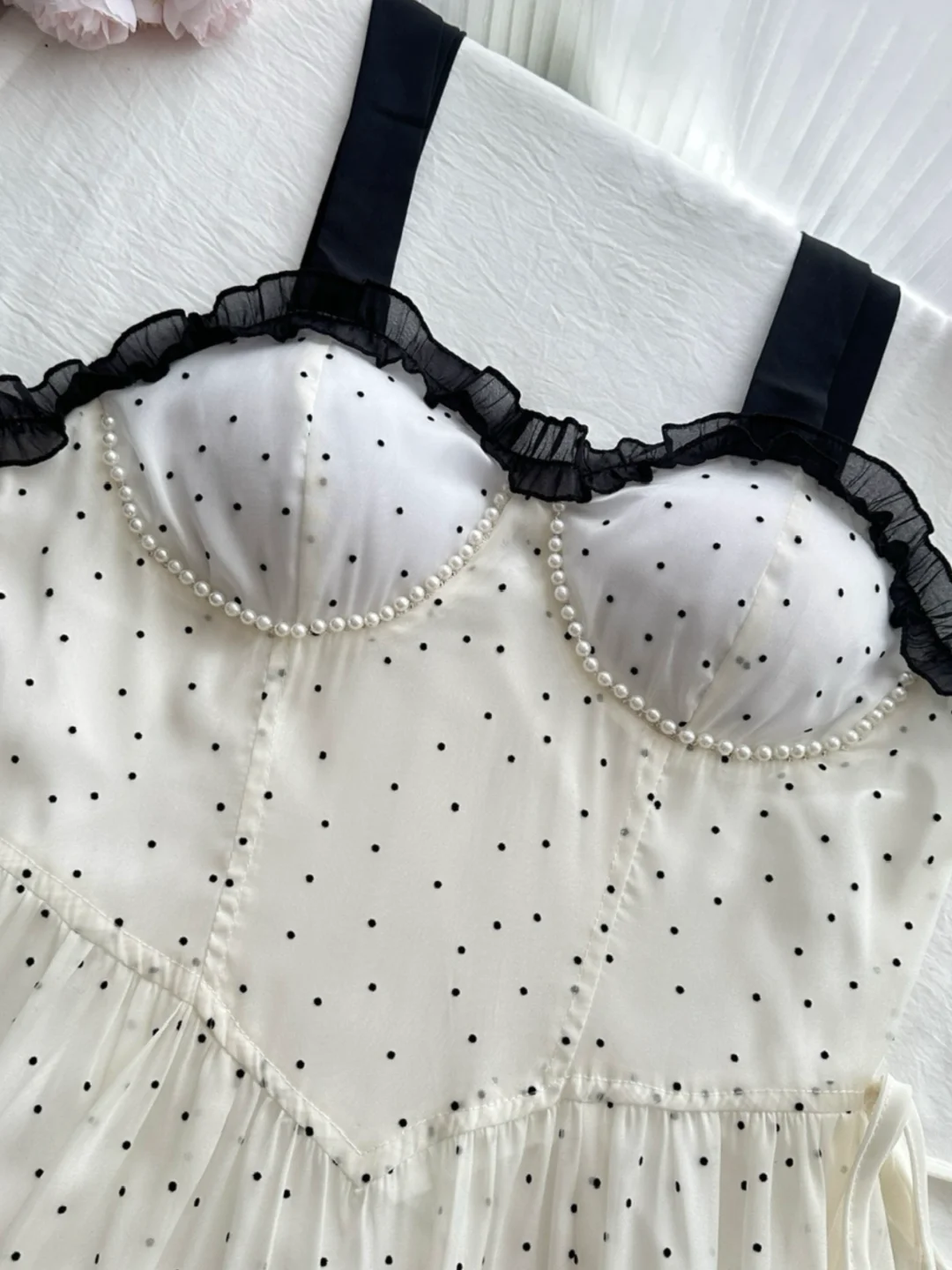 Sweet A Line Spaghetti Straps Satin Chiffon Polka Dots Tiered Long Prom Dress,Party Dress,Evening Dress GG3863