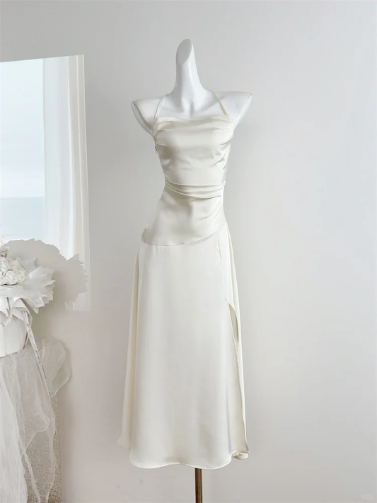 Simple Mermaid Halter Satin Slit Long Prom Dress,Party Dress,Evening Dress GG3873