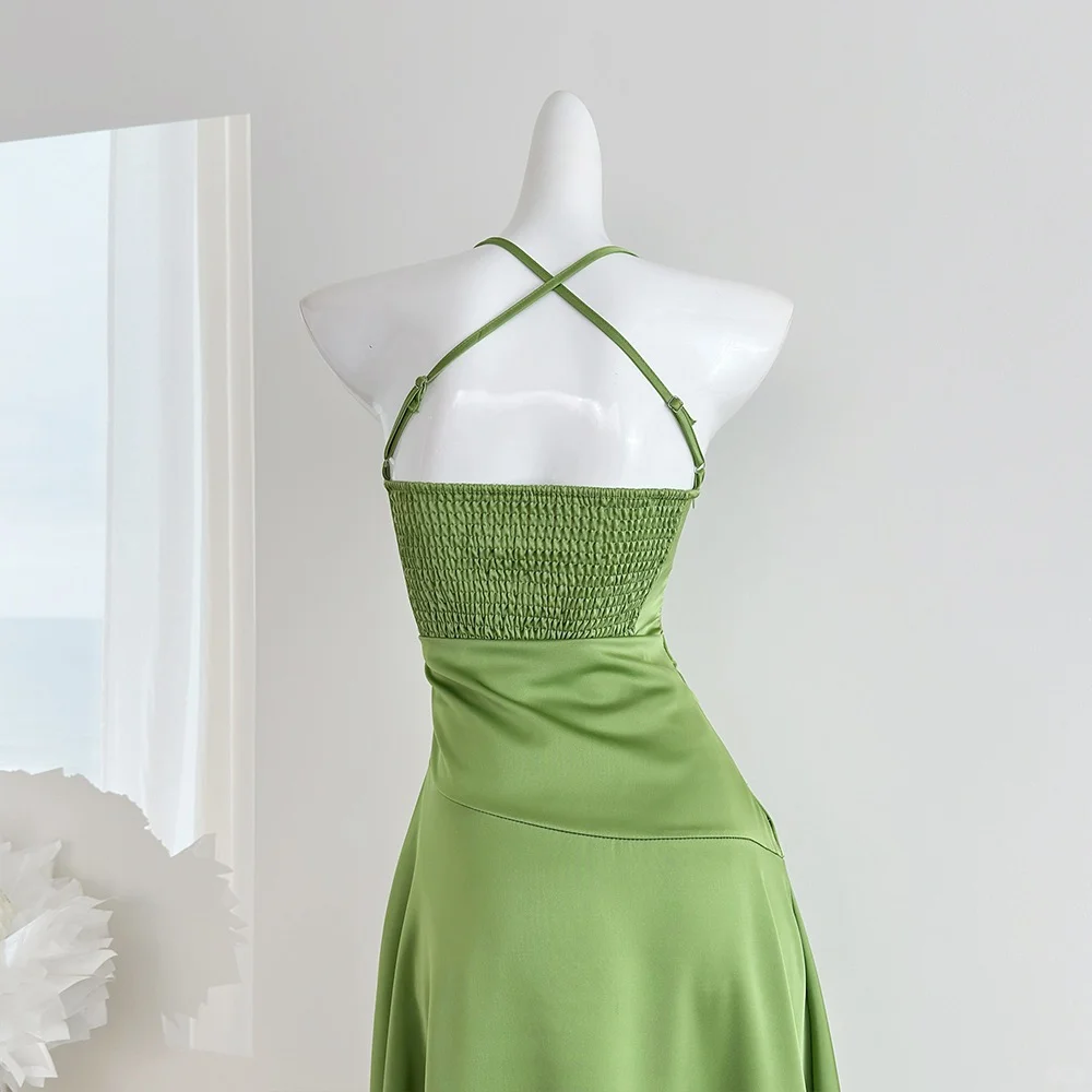 Simple Mermaid Halter Satin Slit Long Prom Dress,Party Dress,Evening Dress GG3873