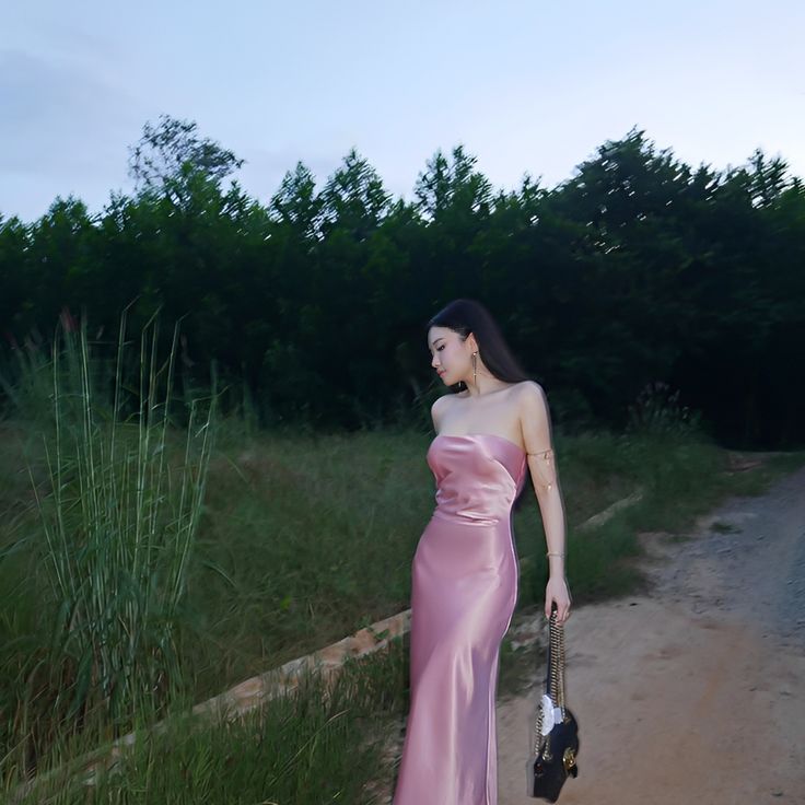 Simple Pink Mermaid Strapless Satin Long Prom Dress,Party Dress,Evening Dress GG3889