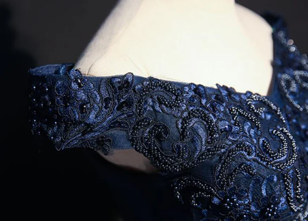 Gorgeous A Line Off The Shoulder Dark Blue Tulle Applique Long Prom Dress,Evening Dress GG388