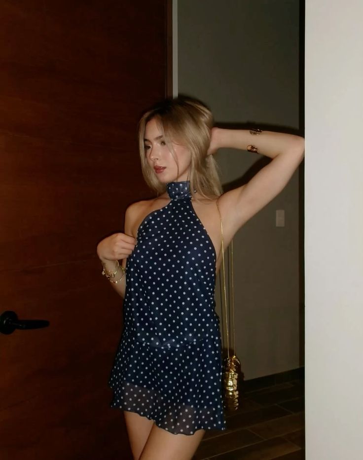 Halter A Line Chiffon Polka Dots Backless Short Homecoming Dress,Summer 22th Birthday Dress GG3916