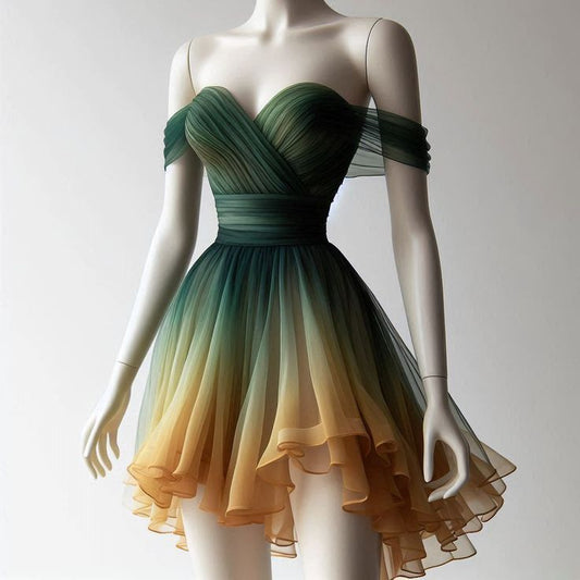 Unique Gradient A Line Off The Shoulder Tulle Short Homecoming Dress,Summer 20th Birthday Dress GG3929