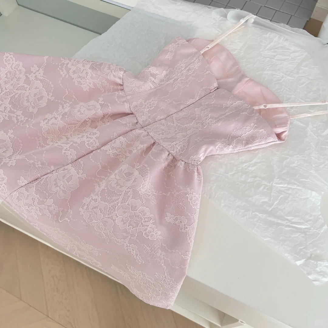 Pretty A Line Spaghetti Straps Pink Satin Lace Short Homecoming Dress,Summer 18th Birthday Dress GG3982