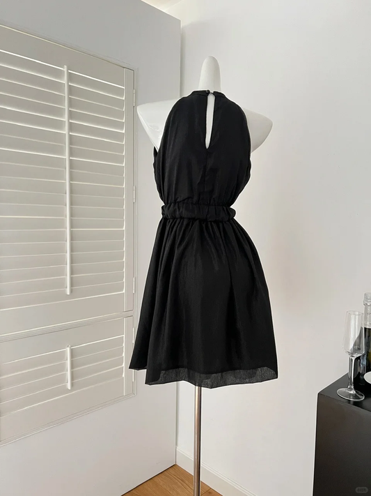Elegant A Line Halter Black Satin Beads Short Homecoming Dress,Summer 17th Birthday Dress GG3984