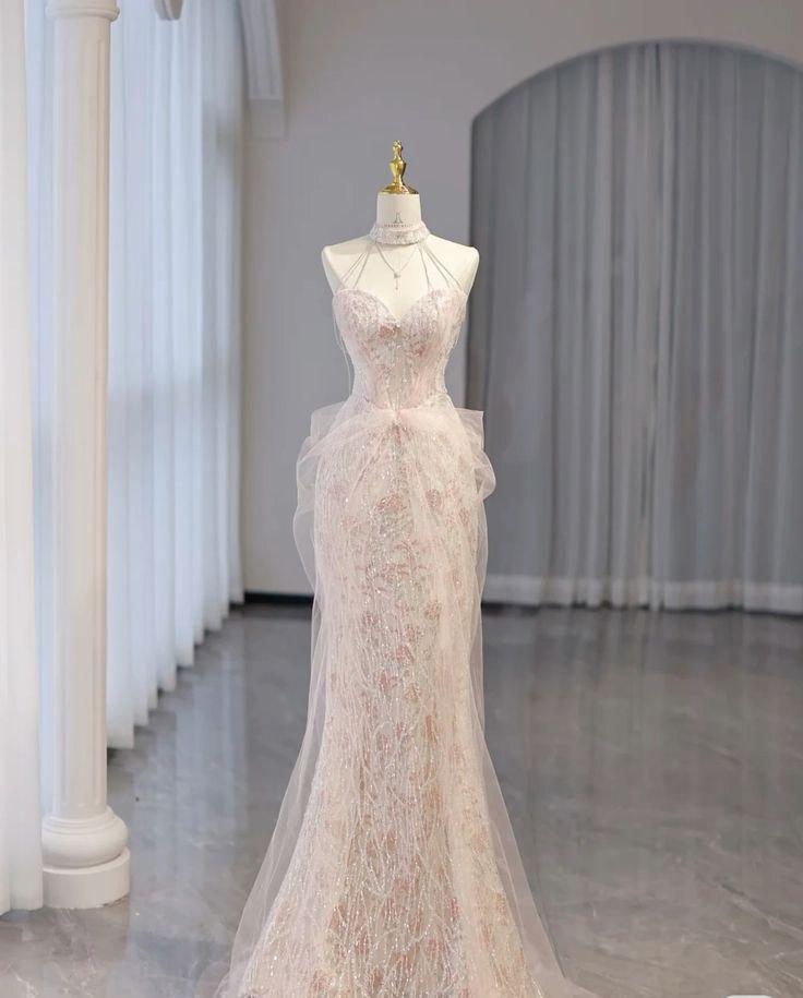 Elegant A Line Pink Halter Sweetheart Tulle Applique Long Prom Dresses,Evening Dresses GG402