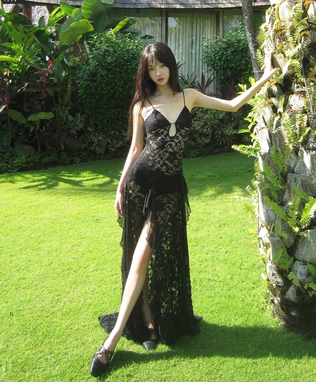 Sexy Mermaid Spaghetti Straps Black Lace Slit Long Prom Dress,Party Dress,Formal Evening Dress GG4020