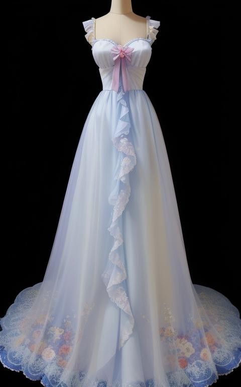 Elegant A Line Sweetheart Light Blue Tulle Bow Applique Long Prom Dress, Evening Dress GG406