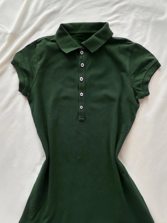 Dark Green A Line PoLo Neck Satin Short Sleeves Short Homecoming Dress,Summer 18th Birthday Dress GG4078