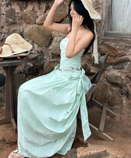 Vintage A Line Strapless Satin Long Prom Dress,Party Dress,Formal Evening Dress GG4095