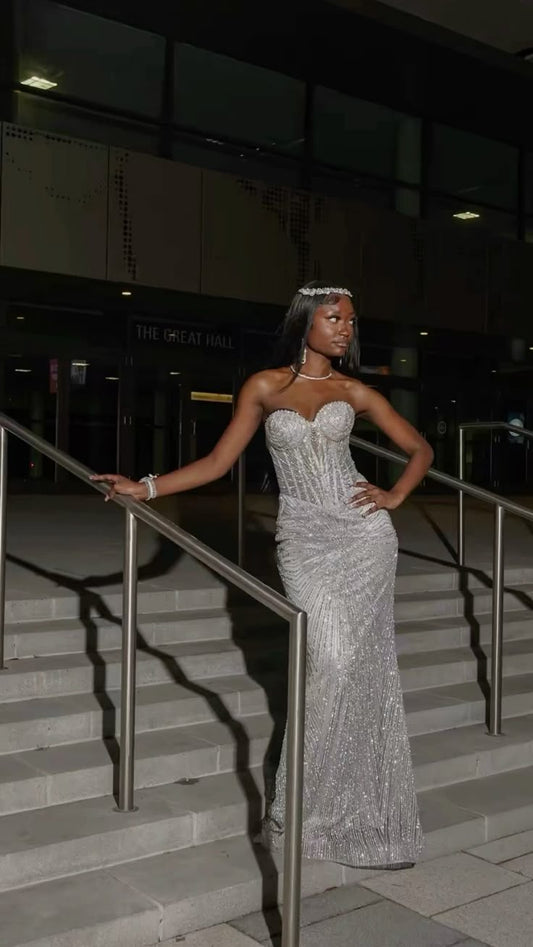 Sparkly Mermaid Strapless Sequin Long Prom Dress,Party Dress,Formal Evening Dress GG4128