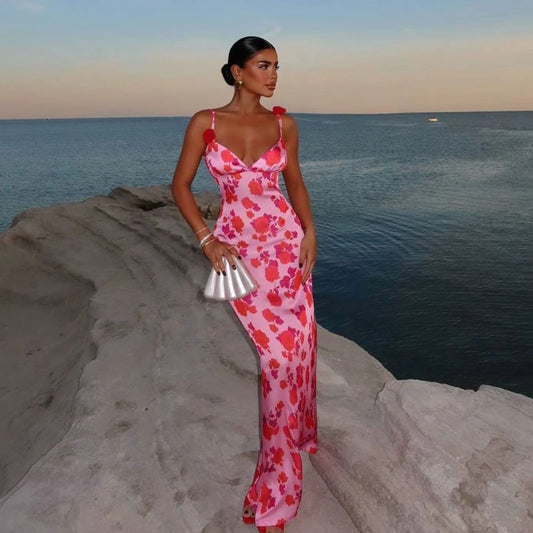 Pretty Mermaid Spaghetti Straps Satin Printed Backless Long Prom Dress,Party Dress,Formal Evening Dress GG4130