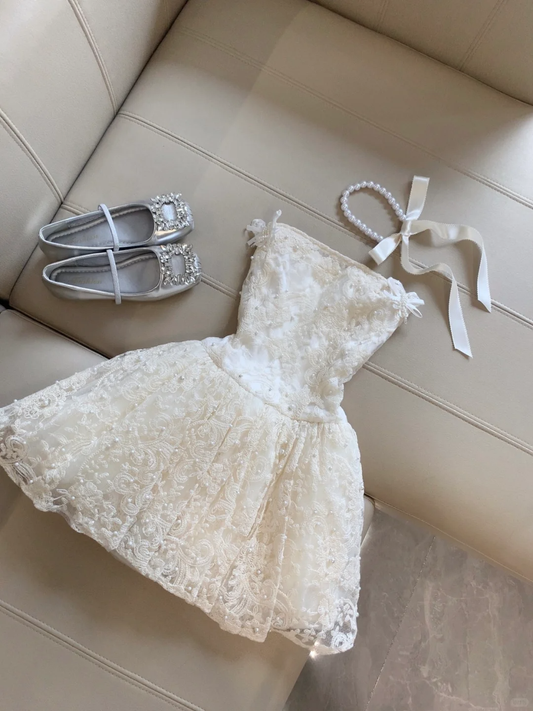 Sweet A Line Strapless Lace Beads Back With Bow Short Homecoming Dress,Summer 19th Birthday Dress GG4167