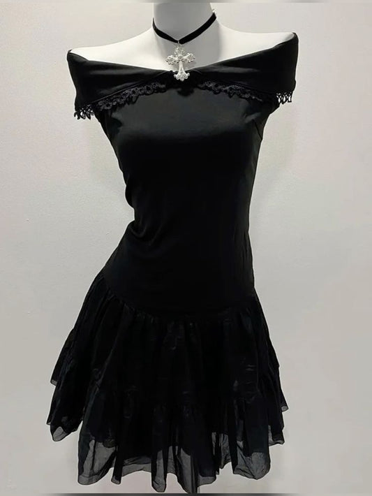 Classy A Line Off The Shoulder Black Satin Lace Short Homecoming Dress,Summer 17th Birthday Dress GG4193