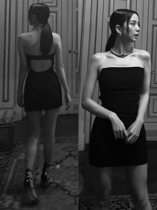 Simple Mermaid Strapless Black Satin Short Homecoming Dress,Summer 18th Birthday Dress GG4209