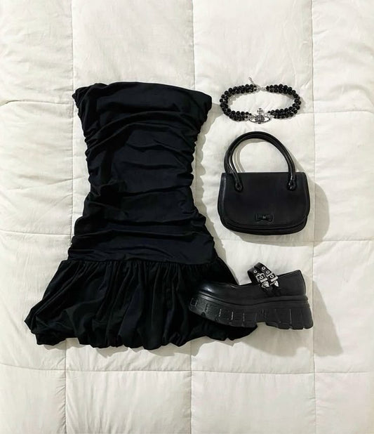 Cute Black A Line Strapless Satin Short Homecoming Dress,Summer 18th Birthday Dress GG4249